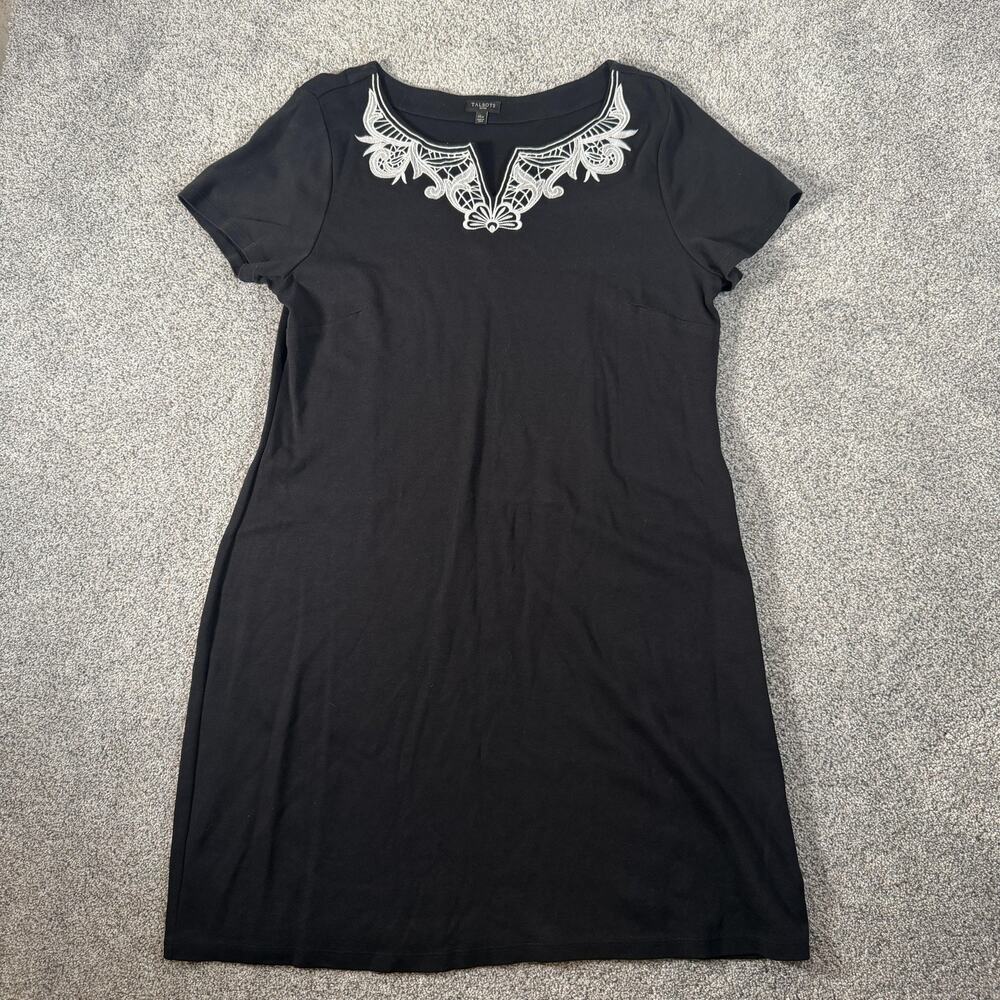 Talbots T-Shirt Dress Petite XLP Embroidered Neckline Classic Smart Casual Mod